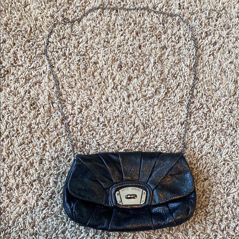 Henri Bendel Black Mini Bag with Gold Clasp and Chain Strap